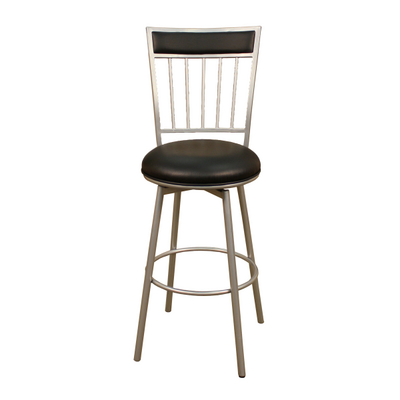 Unassuming 360-Degree Swivel Bar Stool With Silver Finish & Black Vinyl Seat