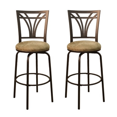 Set Of Two Metal & Microfiber Bar Stools With Art Deco-Inspired Backrests