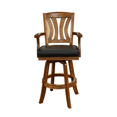 Vintage Oak Wood Bar Stool With Swivel Action & Traditional Styling