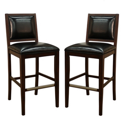 Vintage Bar Stools With Espresso Wood Finishes & Bonded Toast Leather Cushions