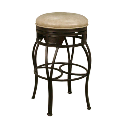 Backless Bar Stool With A Pepper Frame Finish & A Wheat-Colored Leather Cushion