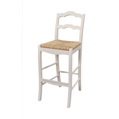 Two Traditional Kitchen Stools With A Wonderful White Finish & Sea-Grass Seat