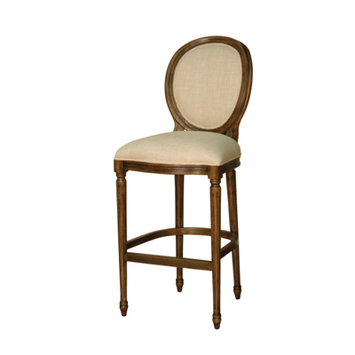 Beautiful Dining Stool With An Oval-Shaped Back & Sahara Sand Linen Upholstery