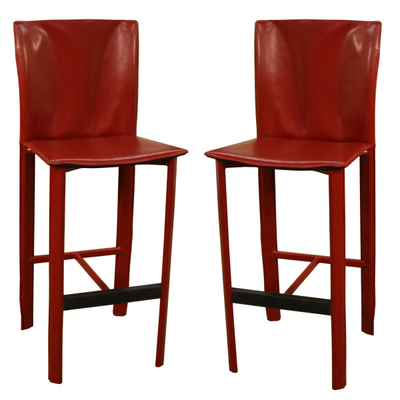 Two Stunning Modern Bar Stools Wrapped In A Beautiful Merlot Leather