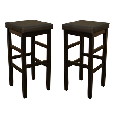 Two Square Classic Kitchen Stools With Black Vinyl Cushions