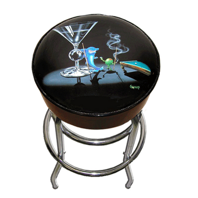 A Game Room Bar Stool with Fun & Unique Artwork by Michael Godard