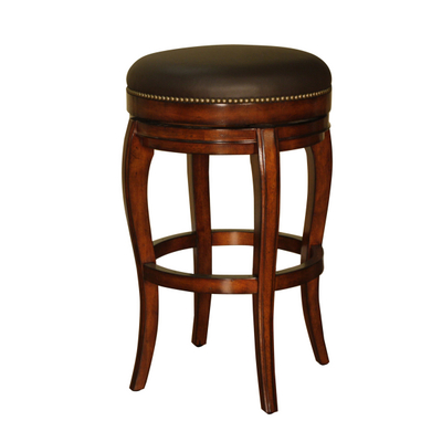 Backless Bar Stool with Extravagant Style, Genuine Leather Cushion & Brass Tacks