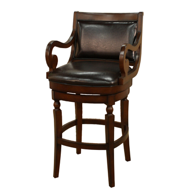 Notable Wood & Leather Swivel Bar Stool with Antique Style