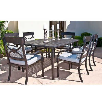 Cast Aluminum Outdoor Patio Dining Set With Classic Chairs & Slat-Topped Table