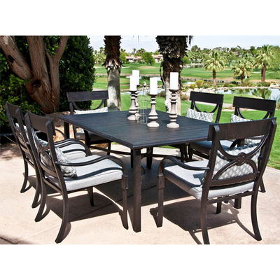 Cast Aluminum Outdoor Patio Dining Set With Classic Chairs & Slat-Topped Table