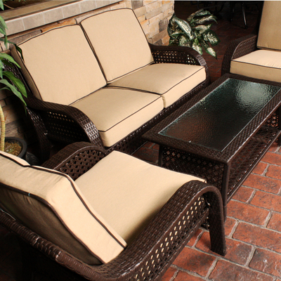 This Wicker Set Includes Two Chairs, Love Seat & Coffee Table - On Sale Now!
