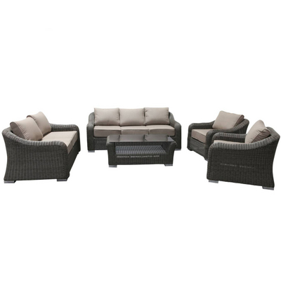 A Modern 5-Piece Deep Seating Wicker Patio Set with All-Weather Sunbrella Fabric