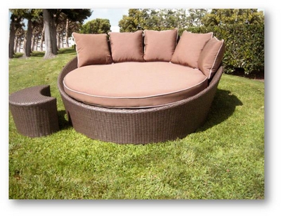 A Large Wicker 2-Person Chaise Lounge or Day Bed with Sunbrella Fabric Cushions