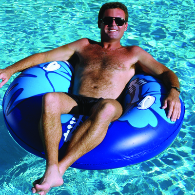 A Heavy-Duty Vinyl Swim Ring With A Colorful Hibiscus Print Design!