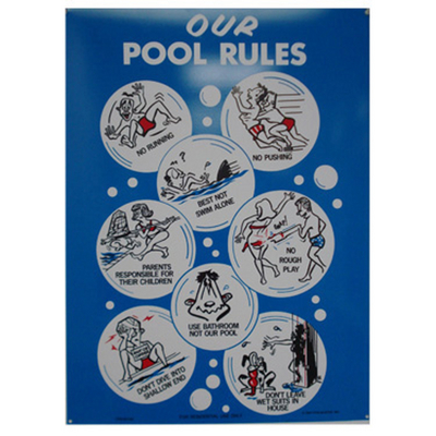 Lighthearted Pool Sign with Funny Cartoon Characters & Hilarious Pool Rules!
