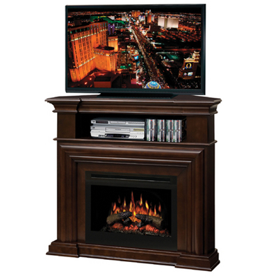Elegant Entertainment Center with Antique Designs & Built-In Electric Fireplace