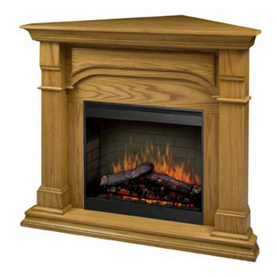A Light Oak Finish & Authentic Styling Creates This Corner Electric Fireplace