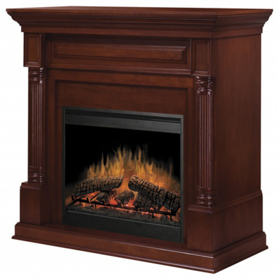 A Traditional Burnished Walnut Mantelpiece Surrounds This Electric Fireplace