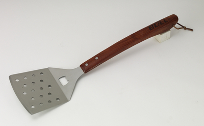 A Massive Stainless Steel Spatula with Rosewood Handles & Bottle Opener