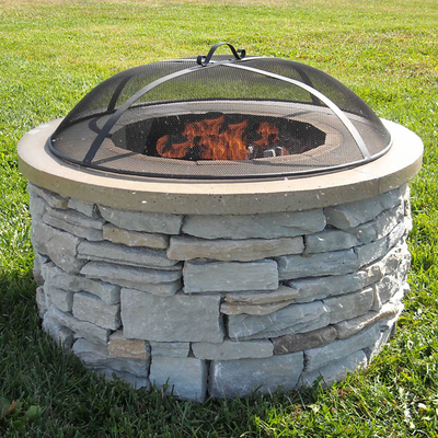 Traditional & Circular Wood-Burning Fire Pit with Custom Stone Picked By You